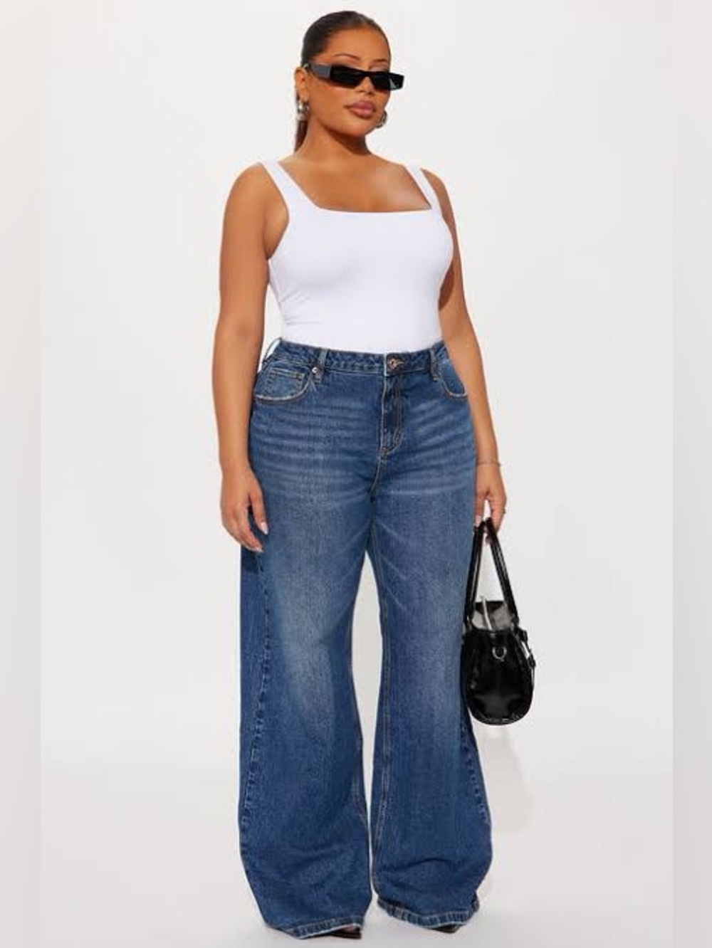 💚 Fashion Nova Wide Leg Jeans Women’s Size 16 Medium Wash High Rise Stretch